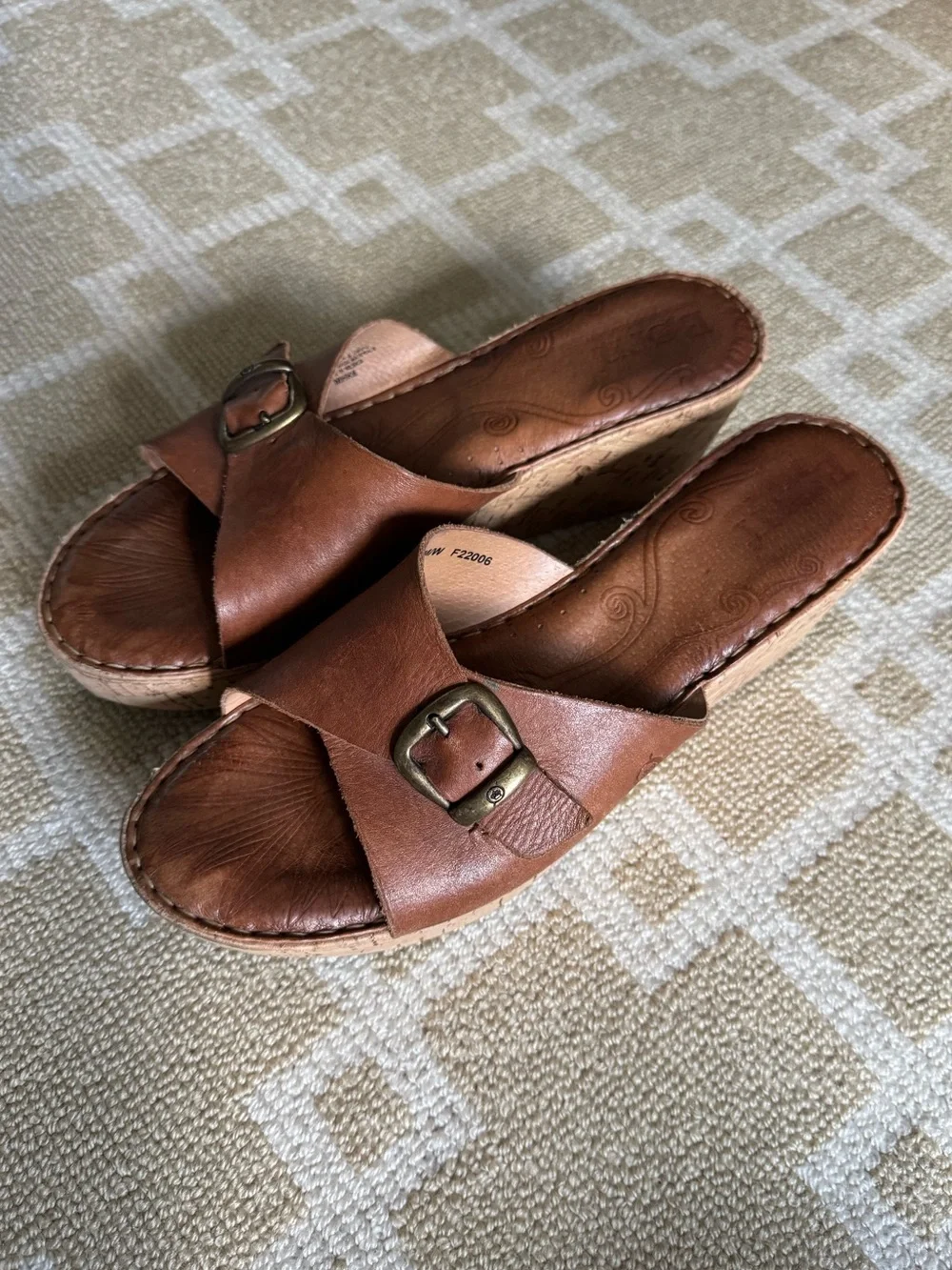 Børn Leather Cork Wedge Slide Sandals Brown Buckle Comfort Shoes Women’s 10